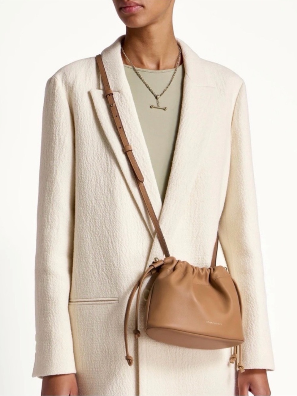 Strathberry Charlotte Drawstring Bag in Tan